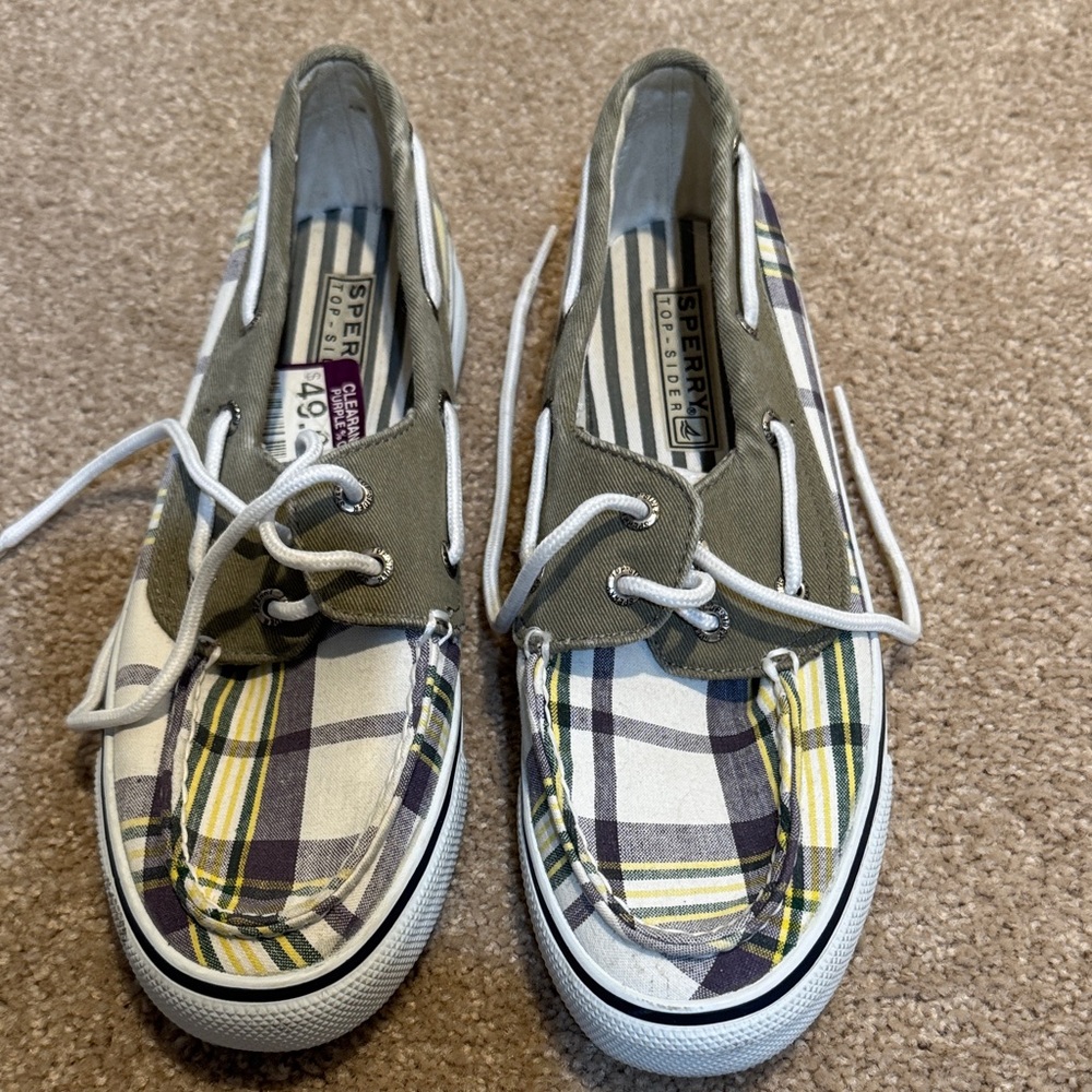 Sperry Green and Blue Plaid Boat Shoes
